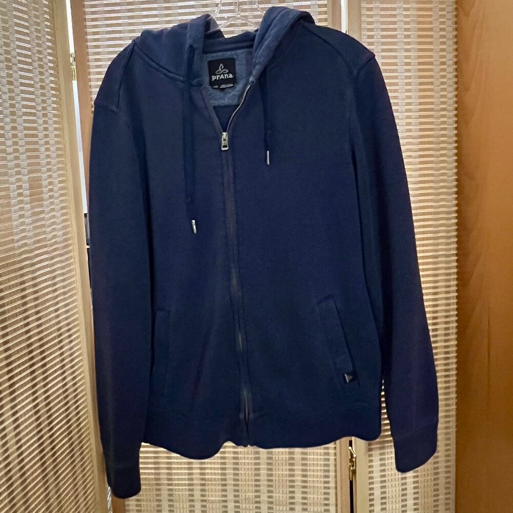 PrAna Men's Heathered Blue Sustainable Organic Hemp Blend Zip Front Hoodie (M)